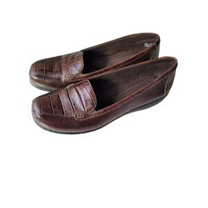 Clarks Bendables Bayou Two Brown Crocodile Embossed Leather Loafers Size 10M Wom